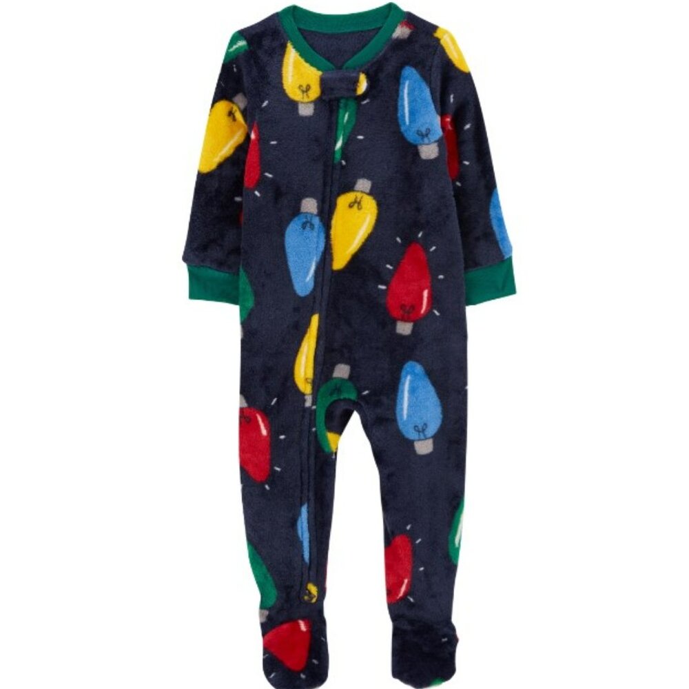 NWT. CARTER'S Toddler Boys or Girls 1-Pc Christmas Lights Fleece Footie Pajama